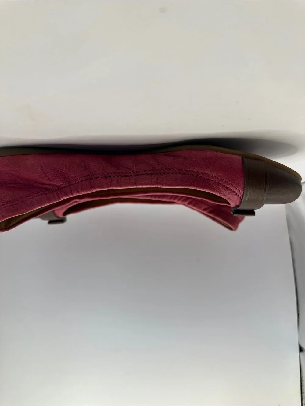 Coach Pink Fabric and Brown Leather Cap-Toe Ballet Flats with Gold Accent